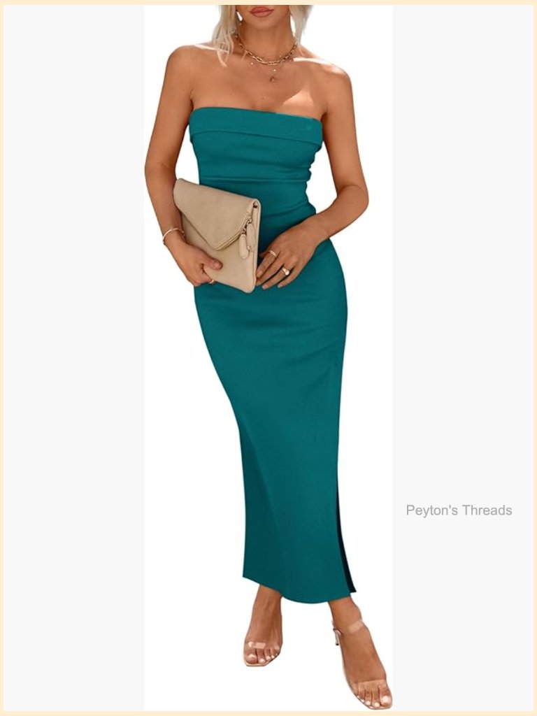 Bodycon Maxi Tube Dress Strapless Side Slit Ribbed Going Out Party